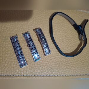 Silver Inspirational Slide with Black Leather Bracelet